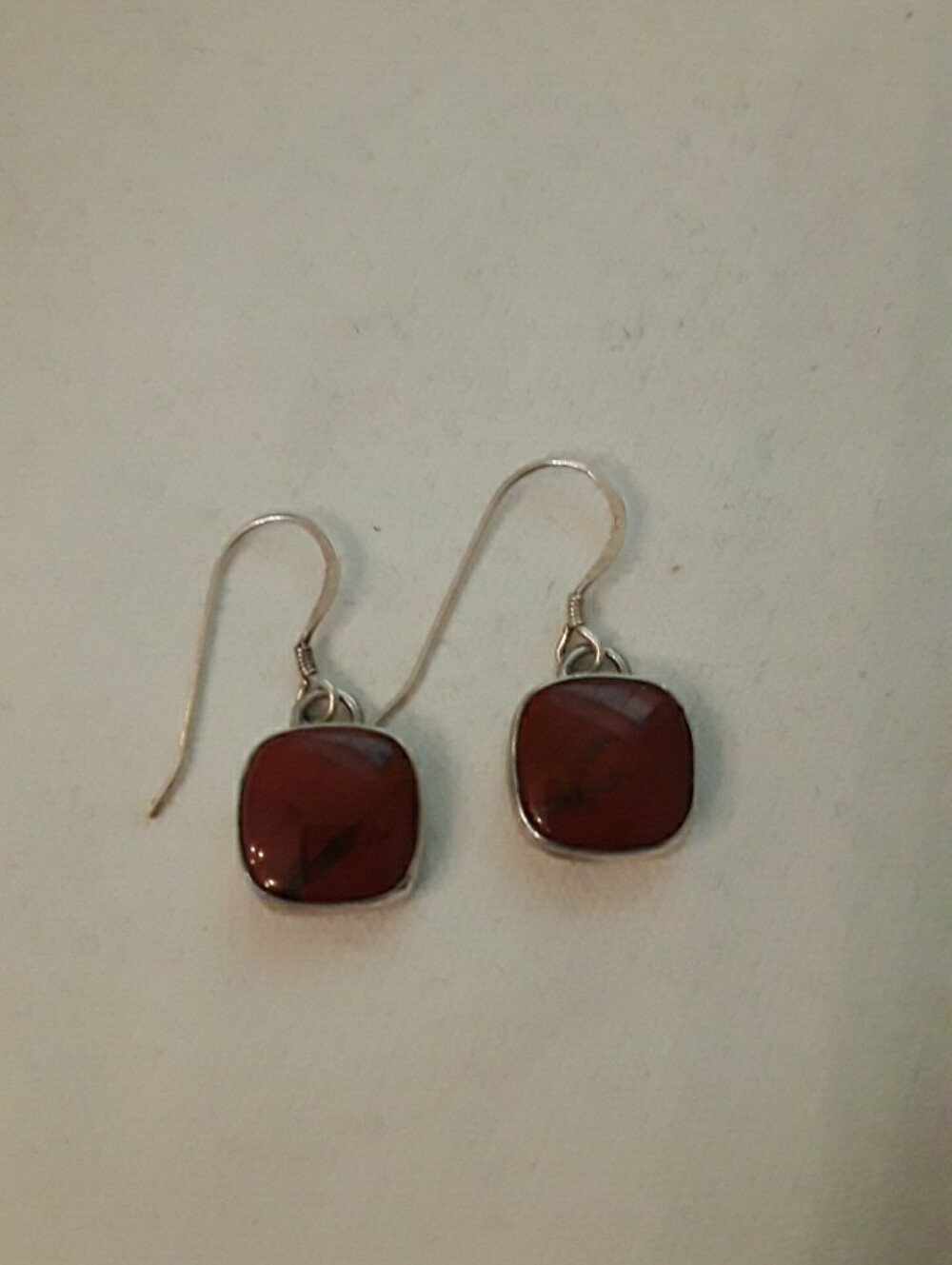 925 silver marked Red Jasper fish hook earrings